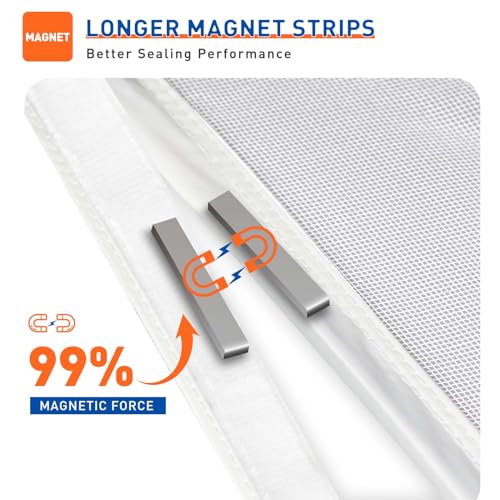 MAGZO Magnetic Screen Door Fits Door Size 36 x 80 Inches White, Screen Size 38 x 81 Inches Side Opening Polyester Screen Curtain for Patio Door - Image 3