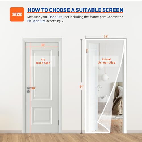 MAGZO Magnetic Screen Door Fits Door Size 36 x 80 Inches White, Screen Size 38 x 81 Inches Side Opening Polyester Screen Curtain for Patio Door - Image 2