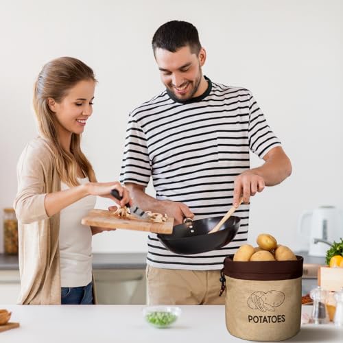 Wowangce 3 Pcs Potato Onion Garlic Storage Bag, Washable Vegetable Storage Bags with Blackout Lining Farmhouse Kitchen Potato Sacks Food Onion Garlic Container for Pantry(Classic,Barncloth) - Image 5