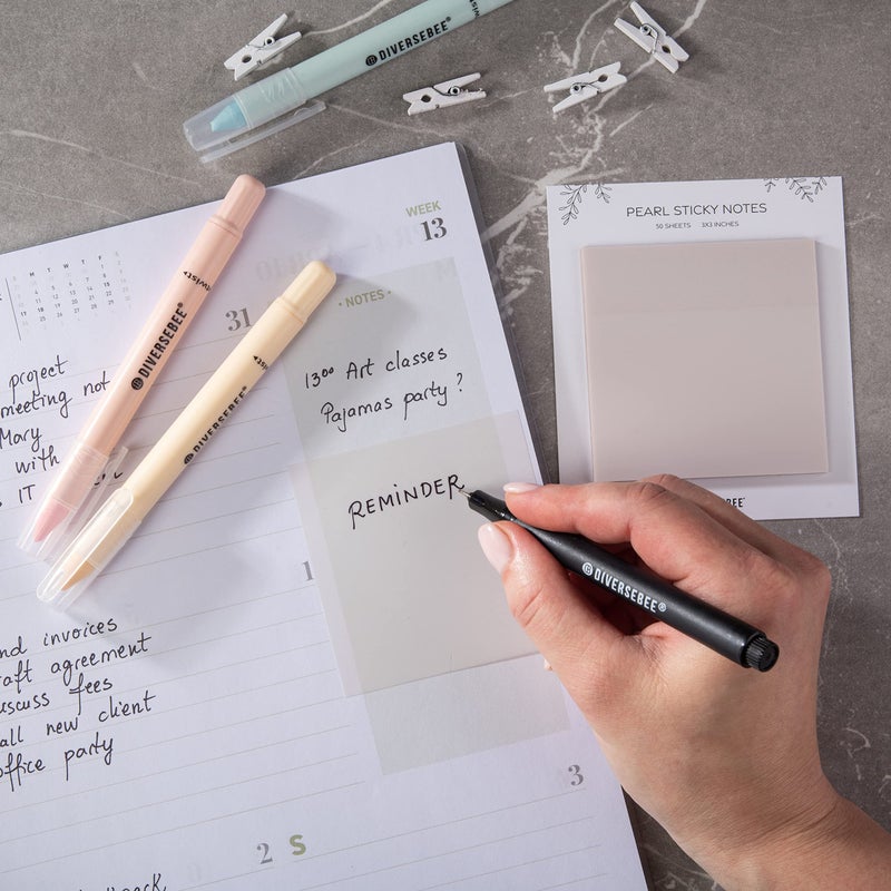 DiverseBee 50 Sheets Pastel Transparent Sticky Notes, 3x3â€ Clear Sticky Tabs, Translucent Page Flags Book Markers Stickers, Planner Accessories, Bible Journaling Study Office School Supplies (Pearl) - Image 5