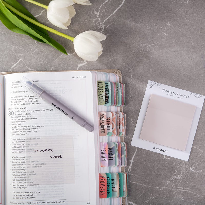 DiverseBee 50 Sheets Pastel Transparent Sticky Notes, 3x3â€ Clear Sticky Tabs, Translucent Page Flags Book Markers Stickers, Planner Accessories, Bible Journaling Study Office School Supplies (Pearl) - Image 3