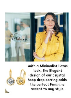 Excefore Diamond Pendant Earrings, Round Crystal Flower Leverback Drop Earrings, for Women 14k Gold Plated Sparkling Cubic Zirconia Elegant Diamond Dangle Earrings, Prong Setting Bridal Earrings (1 Pair)  - Image 3