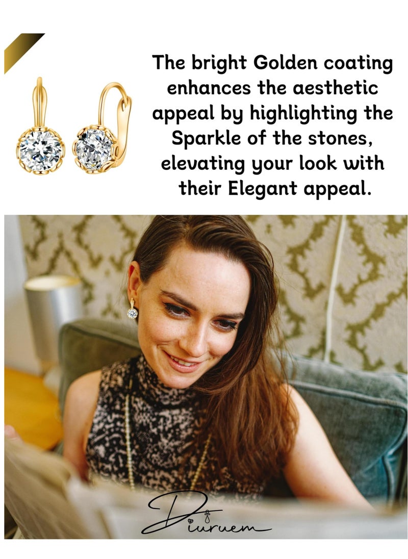 Excefore - Diamond Pendant Earrings, Round Crystal Flower Leverback Drop Earrings, for Women 14k Gold Plated Sparkling Cubic Zirconia Elegant Diamond Dangle Earrings, Prong Setting Bridal Earrings (1 Pair) - Image 1