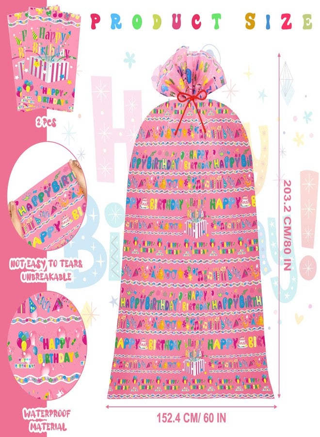 تيلينغ قطعتان من أكياس هدايا الدراجات الجامبو مقاس 80 × 60 بوصة، أكياس هدايا عيد ميلاد كبيرة جدًا، أكياس هدايا بلاستيكية كبيرة، حقيبة هدايا عيد ميلاد للهدايا الثقيلة، أكياس هدايا حفلات أعياد الميلاد الكبيرة، حقيبة هدايا لحفلات استقبال المولود (وردي) - Image 2