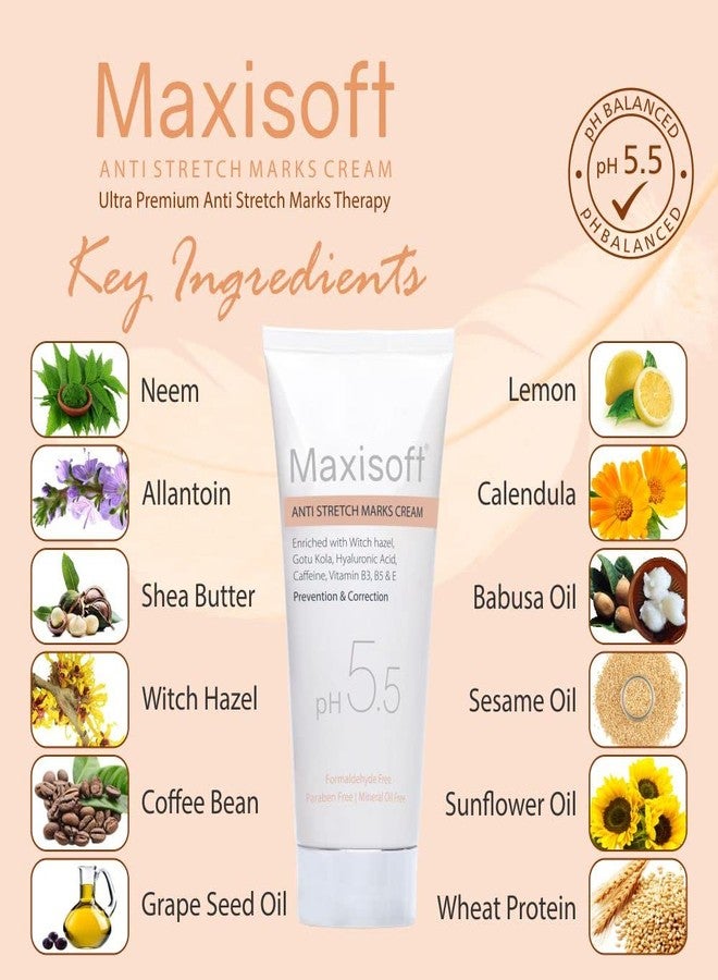 Maxisoft Anti Stretch Marks Cream 100 gm | With Hyaluronic Acid, Gotu Kola, Caffeine & Vitamin B3, B5 & E | natural stretch mark remover Paraben & Mineral Oil Free Cream (Pack of 1 X 100 gm) - Image 4