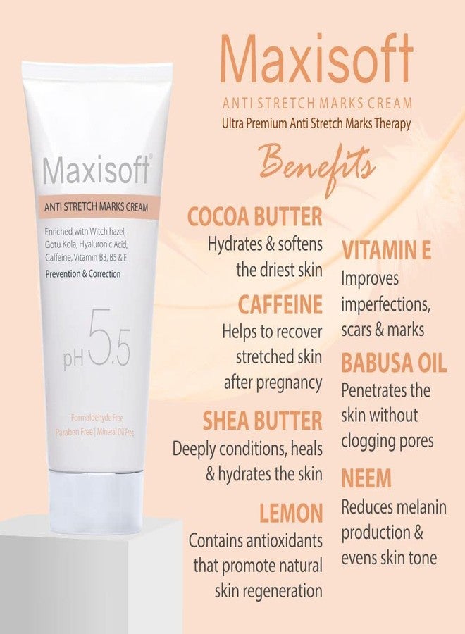 Maxisoft Anti Stretch Marks Cream 100 gm | With Hyaluronic Acid, Gotu Kola, Caffeine & Vitamin B3, B5 & E | natural stretch mark remover Paraben & Mineral Oil Free Cream (Pack of 1 X 100 gm) - Image 5