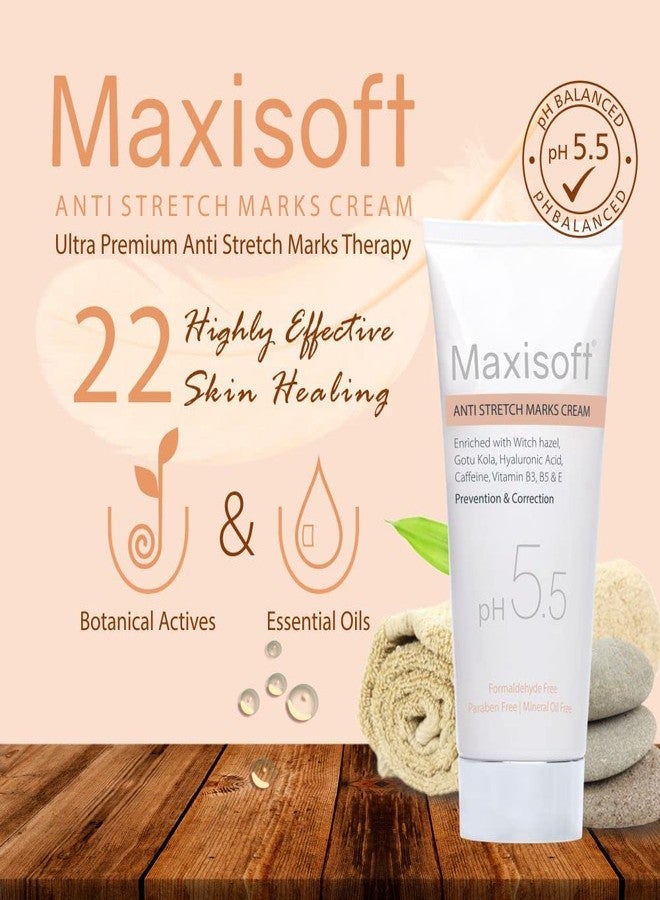Maxisoft Anti Stretch Marks Cream 100 gm | With Hyaluronic Acid, Gotu Kola, Caffeine & Vitamin B3, B5 & E | natural stretch mark remover Paraben & Mineral Oil Free Cream (Pack of 1 X 100 gm) - Image 3