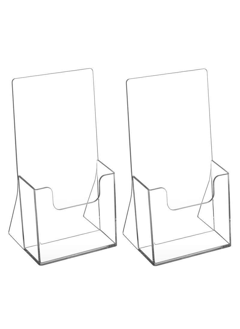 Acrylic Brochure Holder 4 Inch - Clear Plastic Countertop Literature Display Stand for Pamphlets, Booklets, Magazines, Menus - Trifold Holder - 2 Pack
