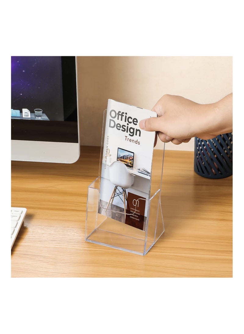 Acrylic Brochure Holder 4 Inch - Clear Plastic Countertop Literature Display Stand for Pamphlets, Booklets, Magazines, Menus - Trifold Holder - 2 Pack