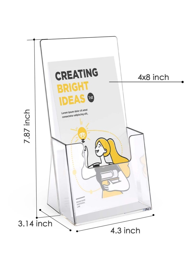 Acrylic Brochure Holder 4 Inch - Clear Plastic Countertop Literature Display Stand for Pamphlets, Booklets, Magazines, Menus - Trifold Holder - 2 Pack
