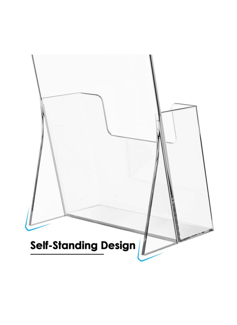 Acrylic Brochure Holder 4 Inch - Clear Plastic Countertop Literature Display Stand for Pamphlets, Booklets, Magazines, Menus - Trifold Holder - 2 Pack