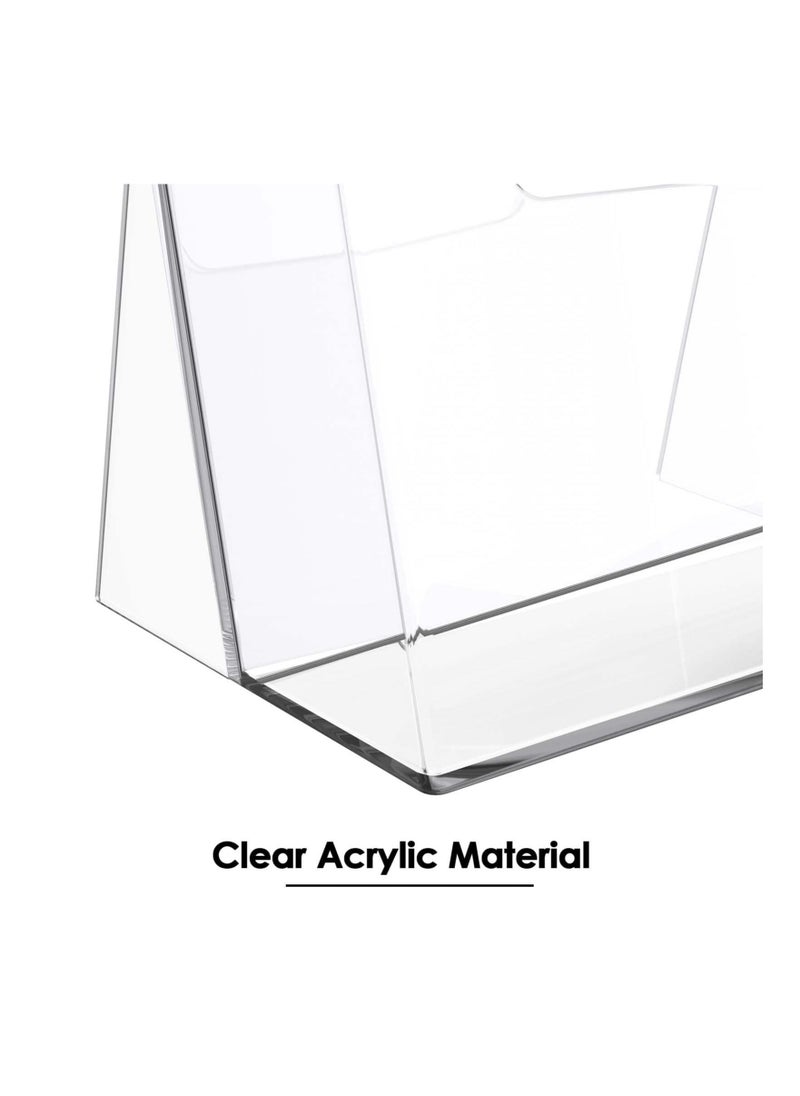 Acrylic Brochure Holder 4 Inch - Clear Plastic Countertop Literature Display Stand for Pamphlets, Booklets, Magazines, Menus - Trifold Holder - 2 Pack