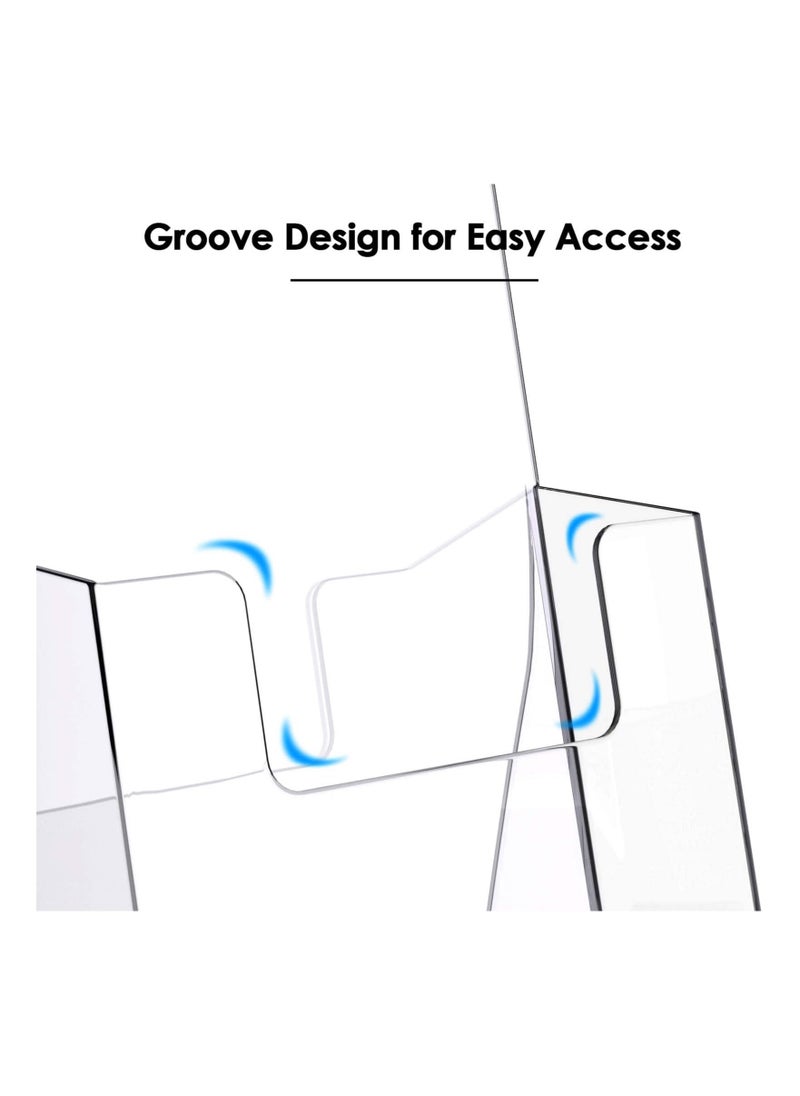 Acrylic Brochure Holder 4 Inch - Clear Plastic Countertop Literature Display Stand for Pamphlets, Booklets, Magazines, Menus - Trifold Holder - 2 Pack