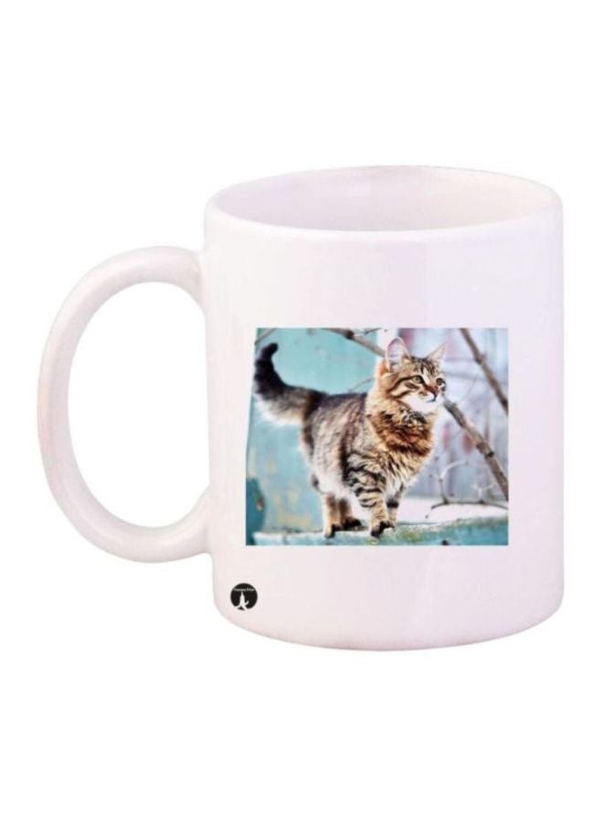 Cat Printed Coffee Mug White/Brown/Blue