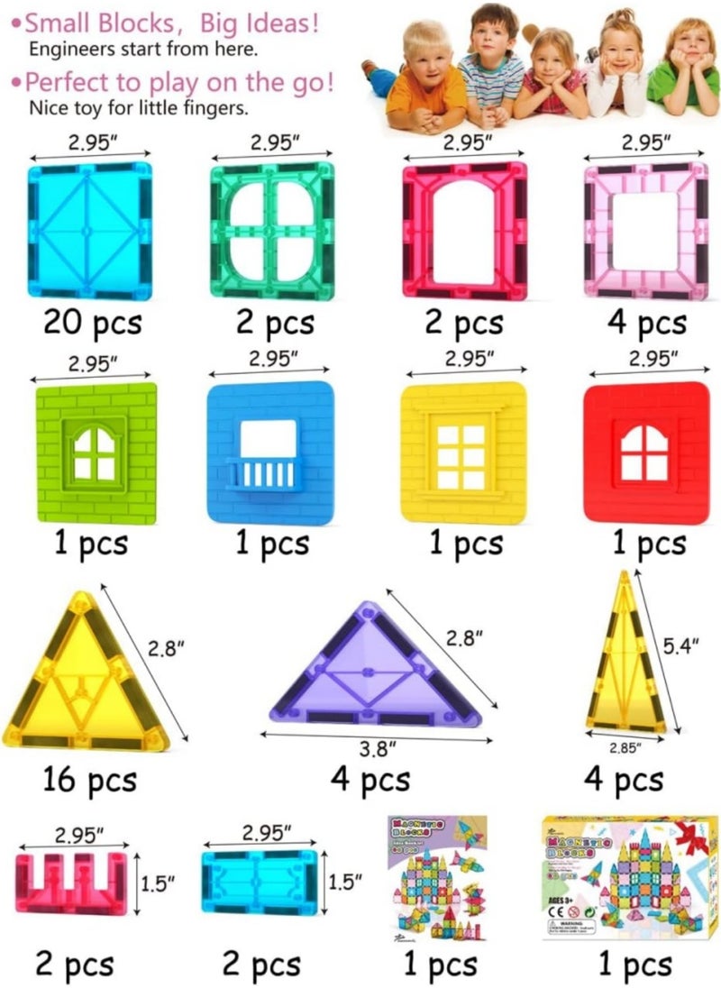 Mmmon 88Pcs Magnetic Tiles Kids Magnetic Blocks Building Sets 3D Magnet Tile Building Blocks Toy Construction Educational Toys Gifts for Toddlers Boys Girls  - Image 2
