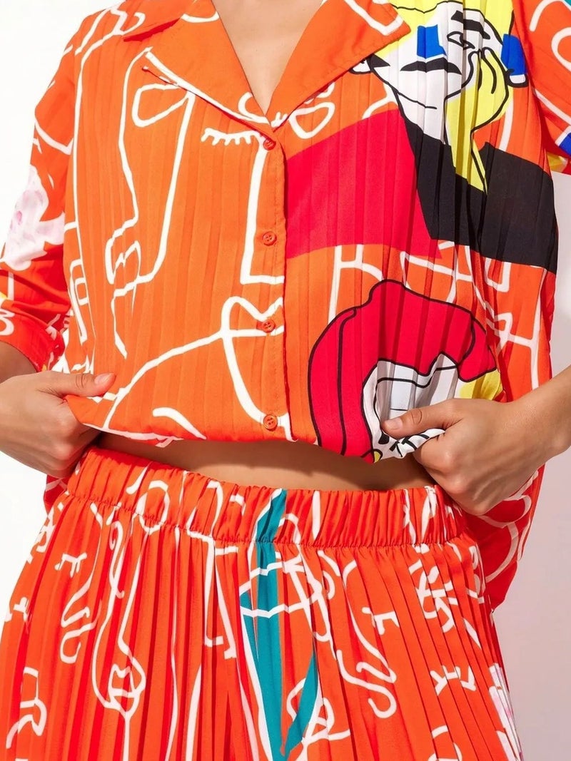Jennyfer Abstract Print Shirt And Wide-Leg Pants Set - Image 5
