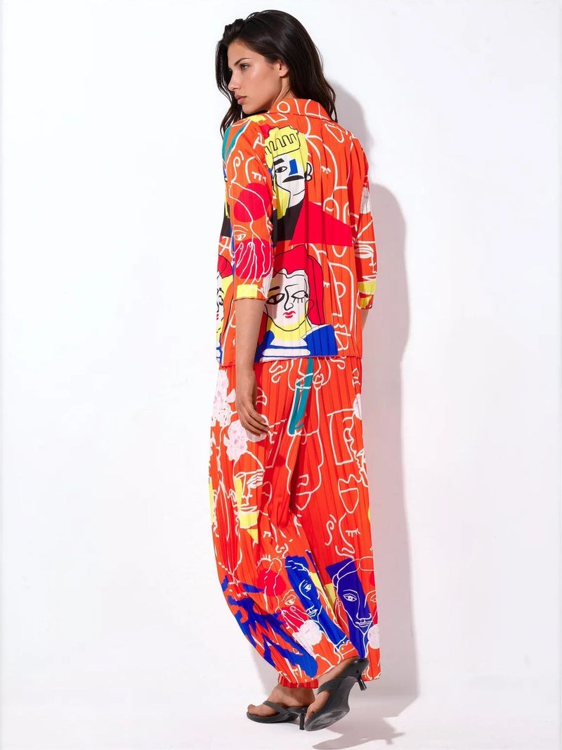 Jennyfer Abstract Print Shirt And Wide-Leg Pants Set - Image 3