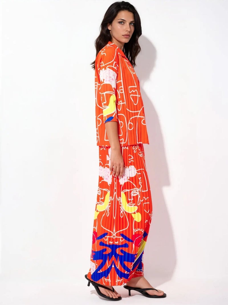 Jennyfer Abstract Print Shirt And Wide-Leg Pants Set - Image 4
