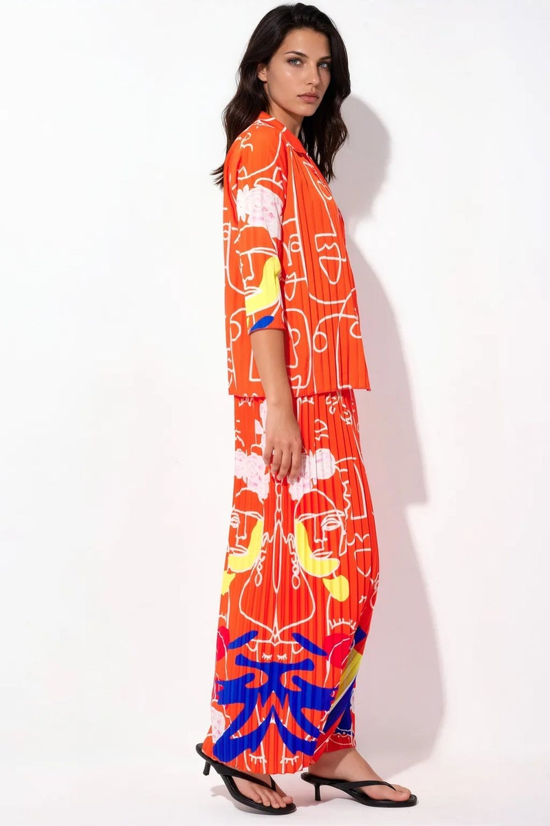 Jennyfer Abstract Print Shirt And Wide-Leg Pants Set - Image 4
