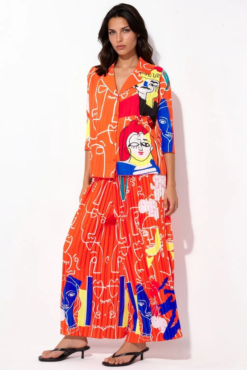 Jennyfer Abstract Print Shirt And Wide-Leg Pants Set - Image 2