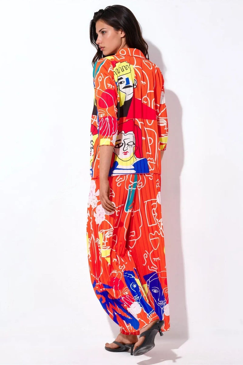 Jennyfer Abstract Print Shirt And Wide-Leg Pants Set - Image 3