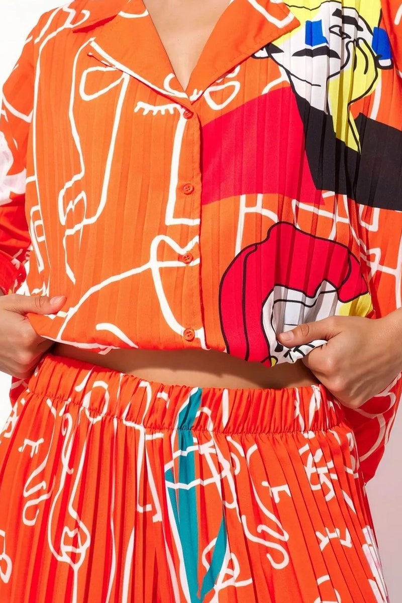 Jennyfer Abstract Print Shirt And Wide-Leg Pants Set - Image 5