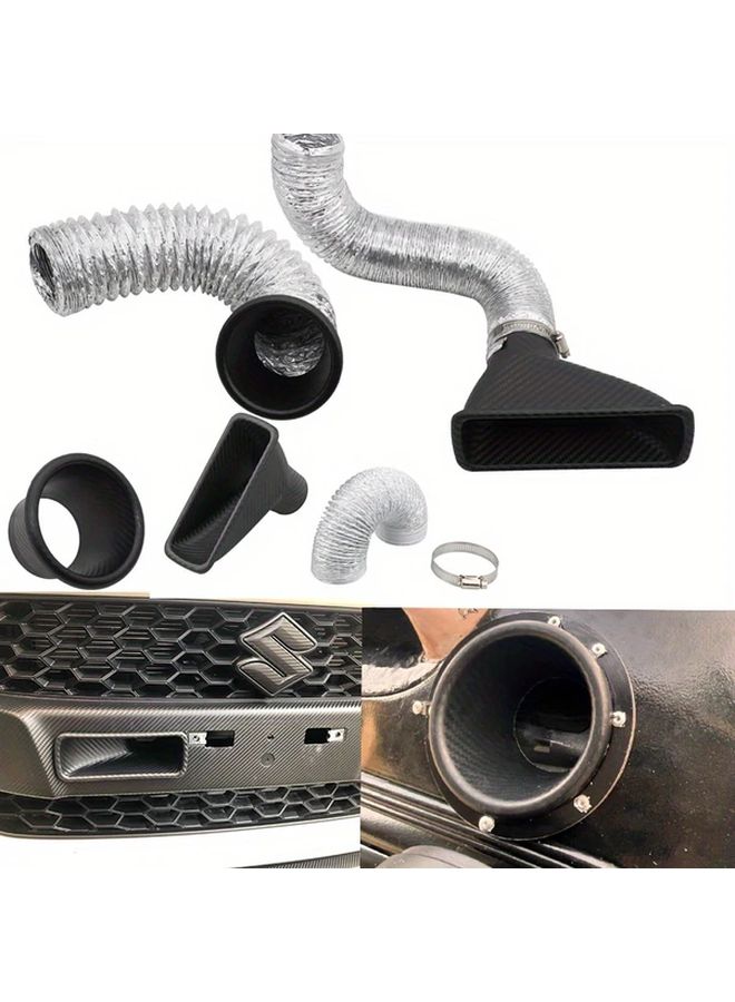 Universal Car Front Bumper Air Intake Pipe Kit Carbon Fiber Look Set Of Round Shapes - Image 1