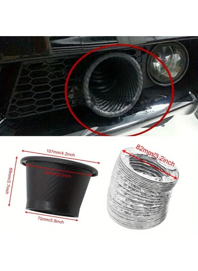 Universal Car Front Bumper Air Intake Pipe Kit Carbon Fiber Look Set Of Round Shapes - Image 3