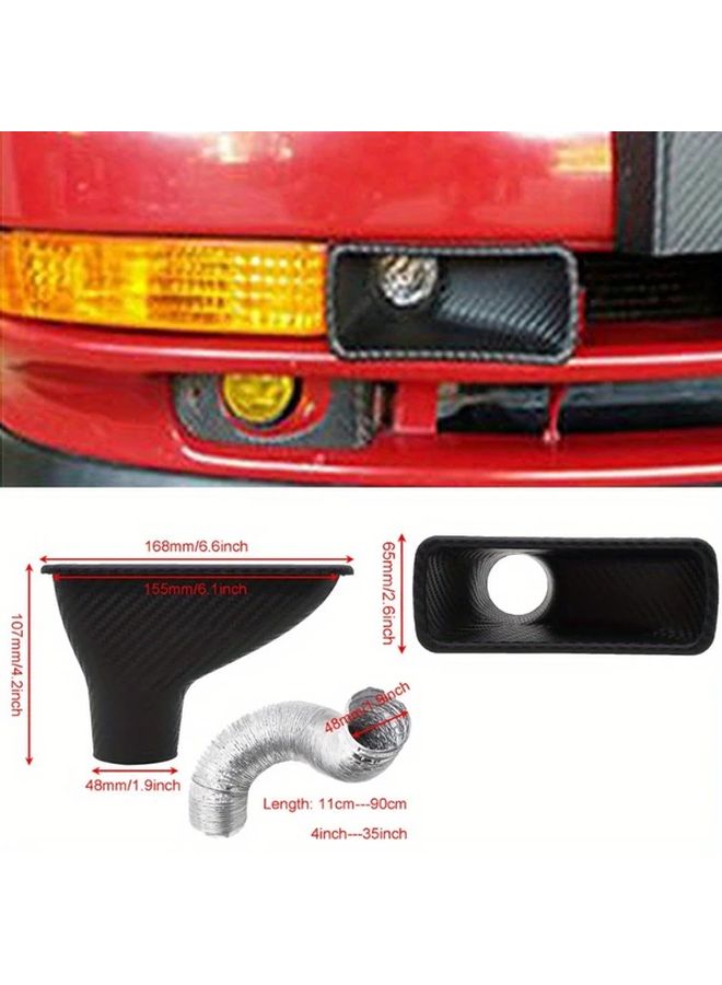Universal Car Front Bumper Air Intake Pipe Kit Carbon Fiber Look Set Of Round Shapes - Image 2