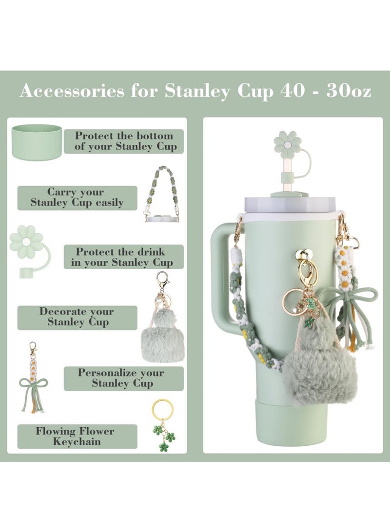 YOUGE Stanley Cup Accessories Set Including Siliocne Straw Cover, Siliocne Boot, Water Bottle Handle Strap for Stanley Cup 40oz 30oz Tumbler with Handle(Green) - Image 3