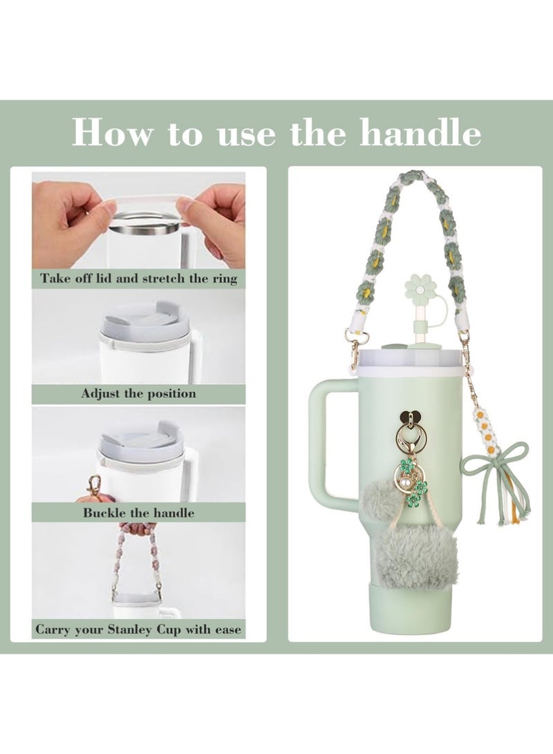 YOUGE Stanley Cup Accessories Set Including Siliocne Straw Cover, Siliocne Boot, Water Bottle Handle Strap for Stanley Cup 40oz 30oz Tumbler with Handle(Green) - Image 4