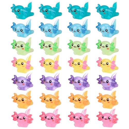 Hoemwarm 28 Pcs Mini Resin Axolotl Charms Bulk 7 Colors Tiny Axolotl Resin Figurine Toy Charms Small Ornament Figurine Axolotl Decoration for Home Garden Landscape DIY Aquarium Dollhouse Ornament - Image 1