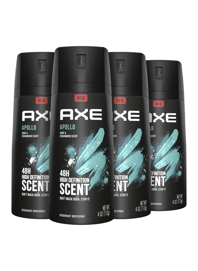 AXE Apollo Body Spray Deodorant for Long-Lasting Odor Protection, Sage & Cedarwood Deodorant for Men Formulated Without Aluminum 4 Ounce (Pack of 4)