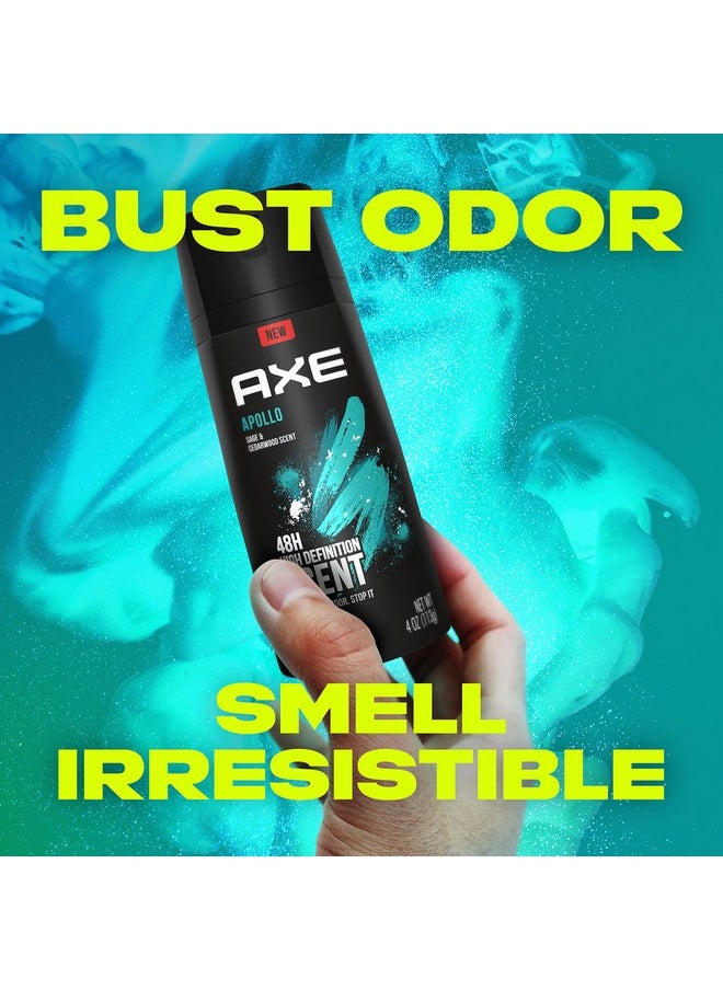 AXE Apollo Body Spray Deodorant for Long-Lasting Odor Protection, Sage & Cedarwood Deodorant for Men Formulated Without Aluminum 4 Ounce (Pack of 4)