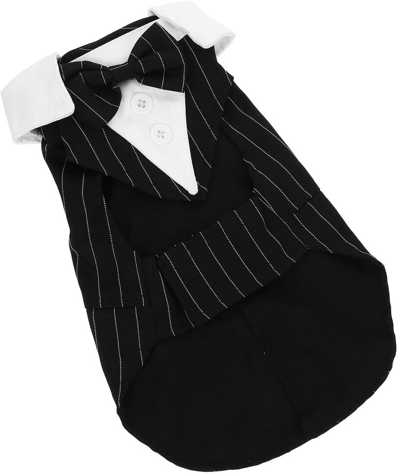 Pet Tuxedo Suit Sturdy Washable Dog Formal Wear Wedding Party Puppy Stylish Black Stripe L Size Pet Clothing - Image 1