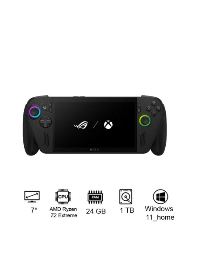 ASUS ROG Ally X XBOX Gaming Console With 7 Inch Full HD(1920X1080) Display 120Hz, AMD Ryzen Z2 Extreme Processor/24GB RAM DDR5/1TB SSD/AMD Radeon Graphics/Windows 11 Home/Dolby Speaker TYPE C & Finger Print Sensor/ English/Arabic Black - Image 1