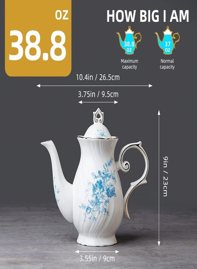 Agyiuns tea pot ceramic, Porcelain teapot with lid, 38.8 Oz for Tea, Milk, Coffee, Flower tea(Blue) - Image 2