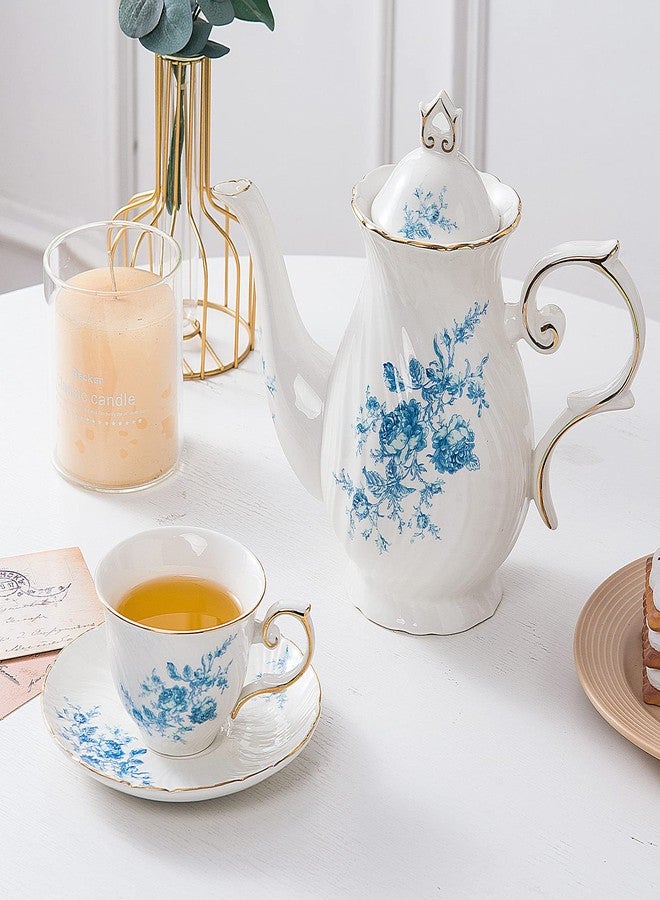 Agyiuns tea pot ceramic, Porcelain teapot with lid, 38.8 Oz for Tea, Milk, Coffee, Flower tea(Blue) - Image 4