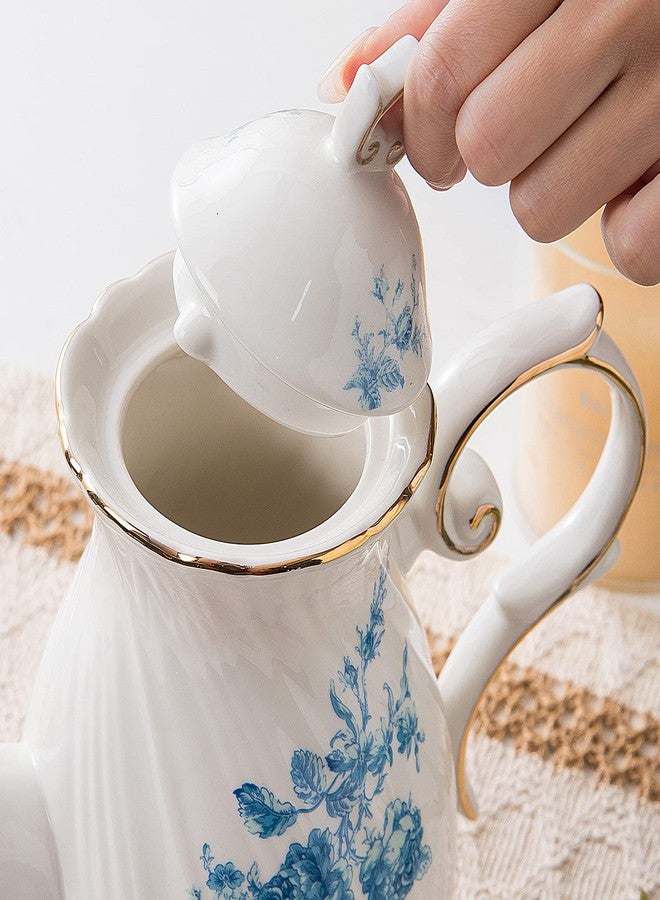Agyiuns tea pot ceramic, Porcelain teapot with lid, 38.8 Oz for Tea, Milk, Coffee, Flower tea(Blue) - Image 5