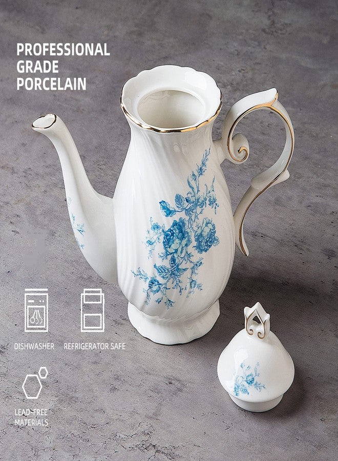 Agyiuns tea pot ceramic, Porcelain teapot with lid, 38.8 Oz for Tea, Milk, Coffee, Flower tea(Blue) - Image 3