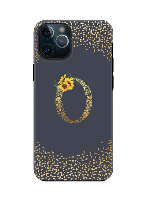 Monogram Tough Cover for Apple iPhone 12 Pro Max Case Custom Initials Letter Floral Mandala Pattern Tough Pro Dual Layer hybrid PC inner TPU protection Alphabet- O (Grey)