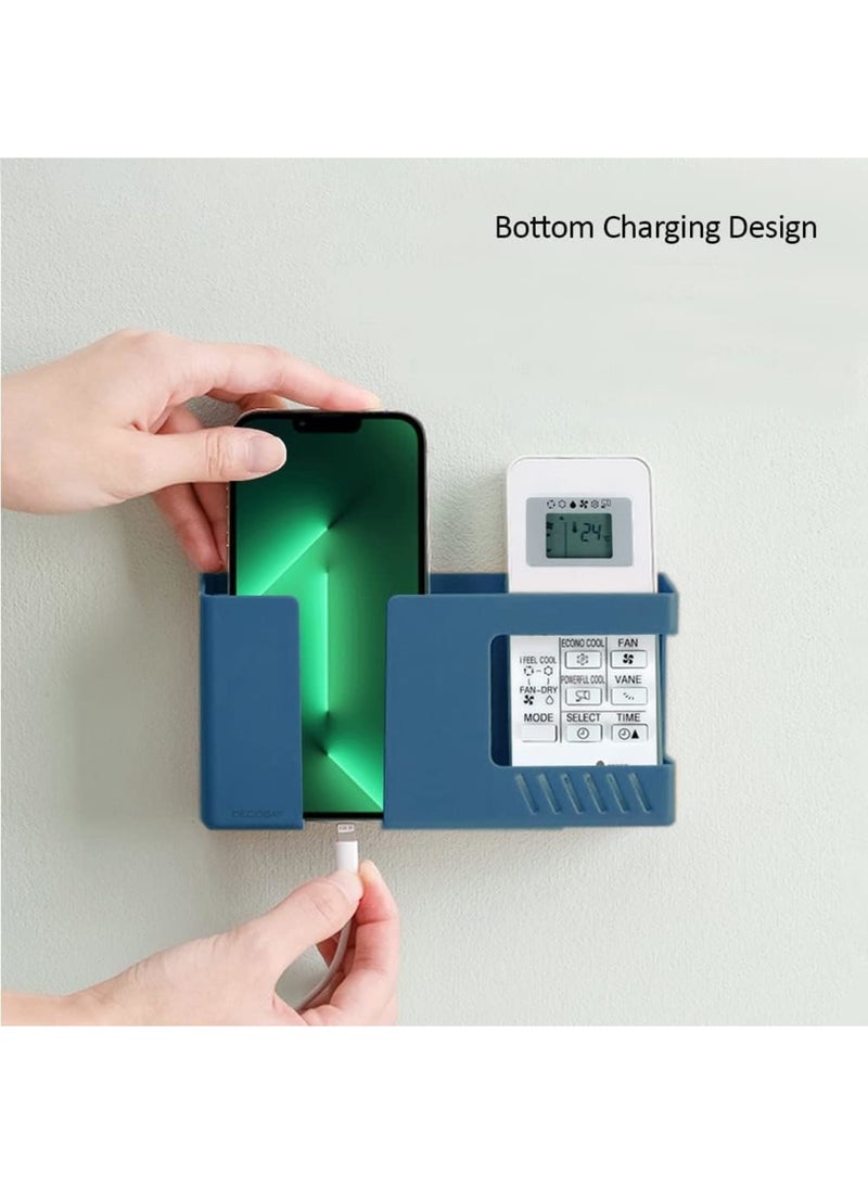 SYOSI Wall Mount Phone Holder, Punch-Free Wall-Mounted Mobile Stand, Sticky Storage Box for Phones and Remote Controls, Multipurpose Bedside Organizer, Lazy Mobile Rack for Bedroom (White, 2 Pack) - Image 2