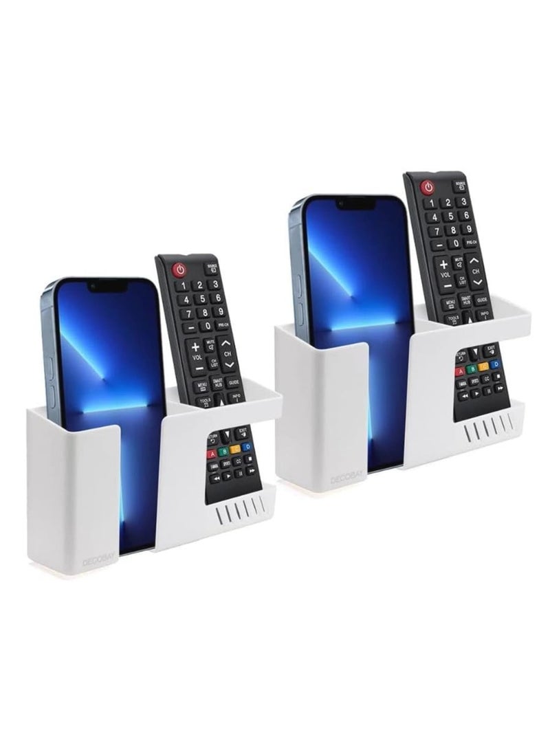 SYOSI Wall Mount Phone Holder, Punch-Free Wall-Mounted Mobile Stand, Sticky Storage Box for Phones and Remote Controls, Multipurpose Bedside Organizer, Lazy Mobile Rack for Bedroom (White, 2 Pack) - Image 1