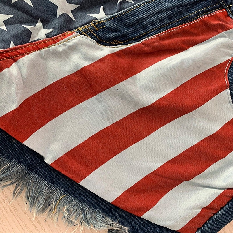 Y2K American Flag Patchwork Denim Shorts for Women - Image 4