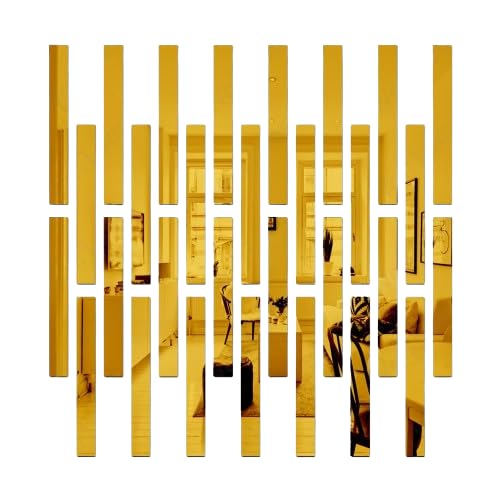 Chote Mote Seller Chote Mote Stickers Strip Designed Rectangle shape Mirror Stickers for Wall Acrylic Mirror Wall Decor Sticker Wall Mirror Stickers Acrylic Stickers Wall Stickers for Hall Room Golden Pack10  - Image 1