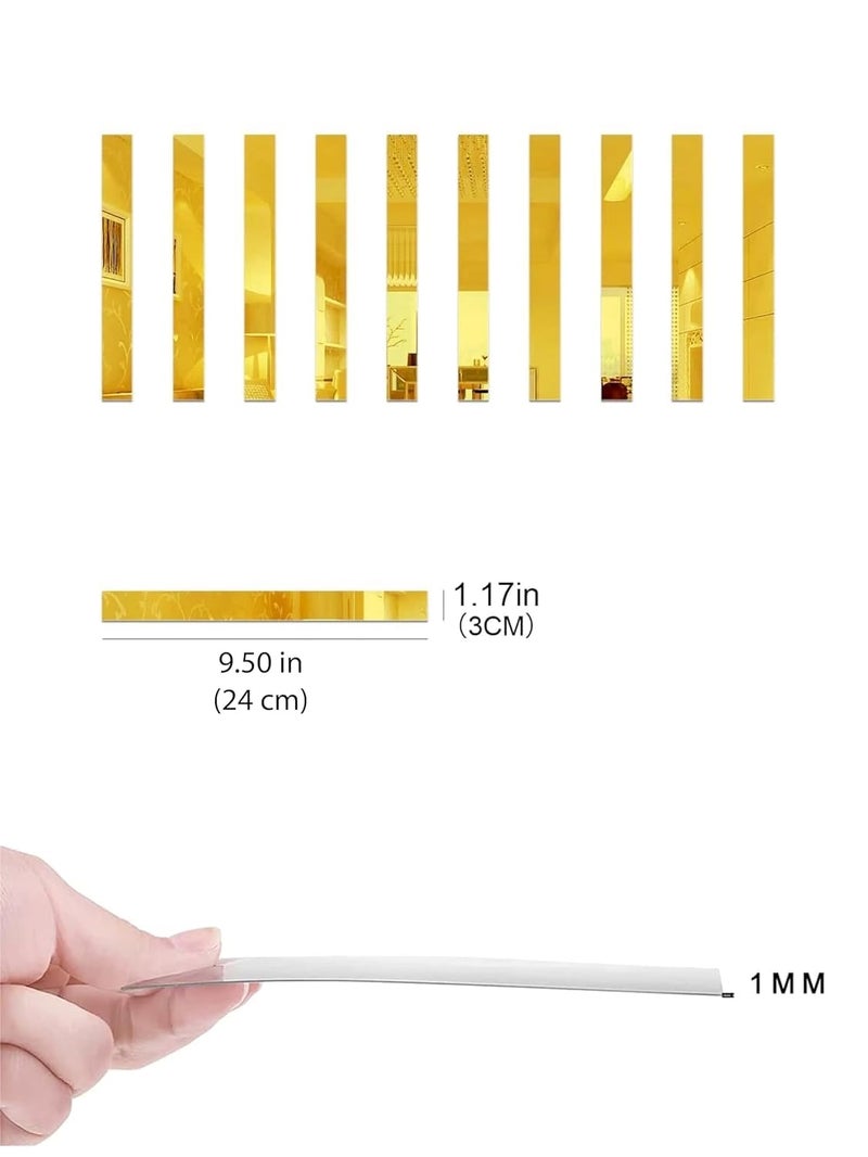 Chote Mote Seller Chote Mote Stickers Strip Designed Rectangle shape Mirror Stickers for Wall Acrylic Mirror Wall Decor Sticker Wall Mirror Stickers Acrylic Stickers Wall Stickers for Hall Room Golden Pack10  - Image 2
