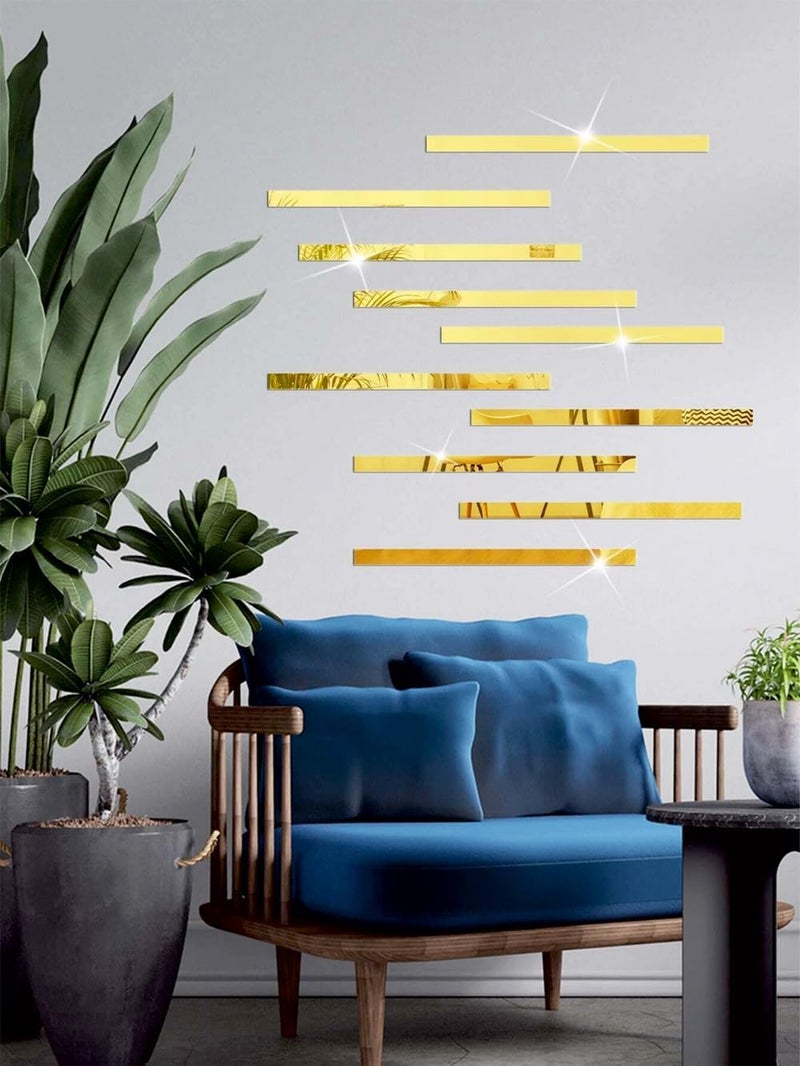 Chote Mote Seller Chote Mote Stickers Strip Designed Rectangle shape Mirror Stickers for Wall Acrylic Mirror Wall Decor Sticker Wall Mirror Stickers Acrylic Stickers Wall Stickers for Hall Room Golden Pack10  - Image 5