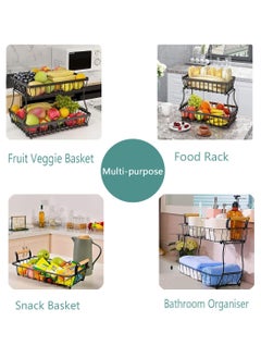 Arabest 2 Tier Fruit Basket, Stackable Fruit Basket Bowl Stand with Wooden Handle, Detachable Fruit Storage Basket for Kitchen, Dining Room, Countertop, Black  - Image 5