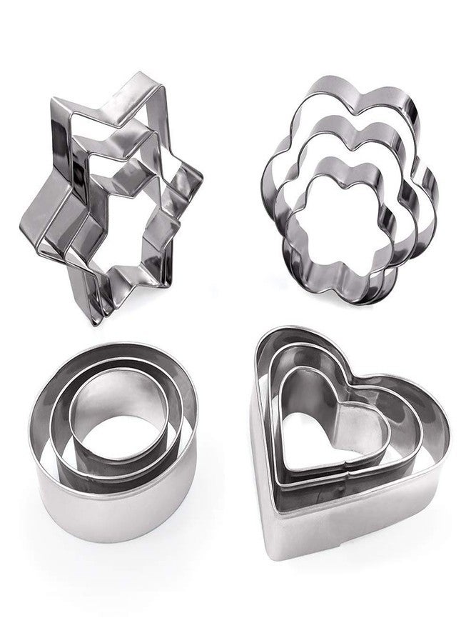 JAY EMPIRE Cookie Cutters Shapes Baking Set, 12PCS Flower Round Heart Star Shape Biscuit Stainless Steel Metal Molds Cutters for Kitchen Baking Halloween Christmas Small Cookie Cutters - Image 1