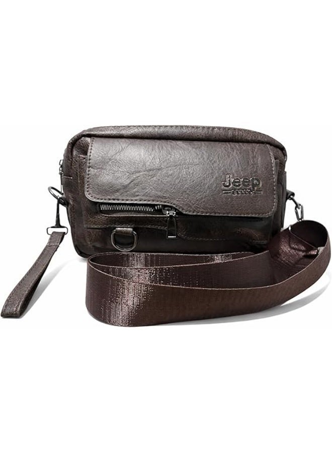 جيب حقيبة كروس وكتف ويد 3 في 1 للرجال، جلد، متعددة الاستخدامات مع سحاب أمامي وحزام قابل للتعديل - Image 1